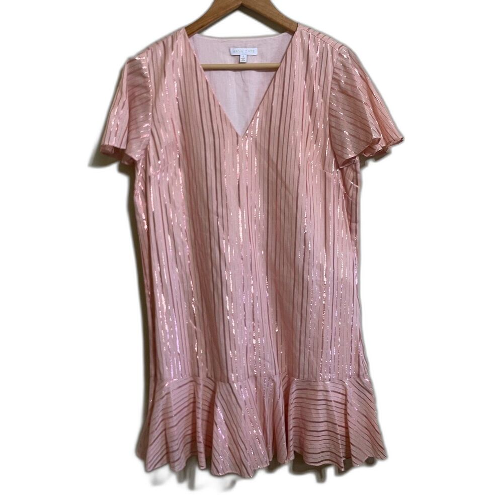 Anna Cate pink peach Veronica Metallic Rose Gold mini dress S Coquette Romance